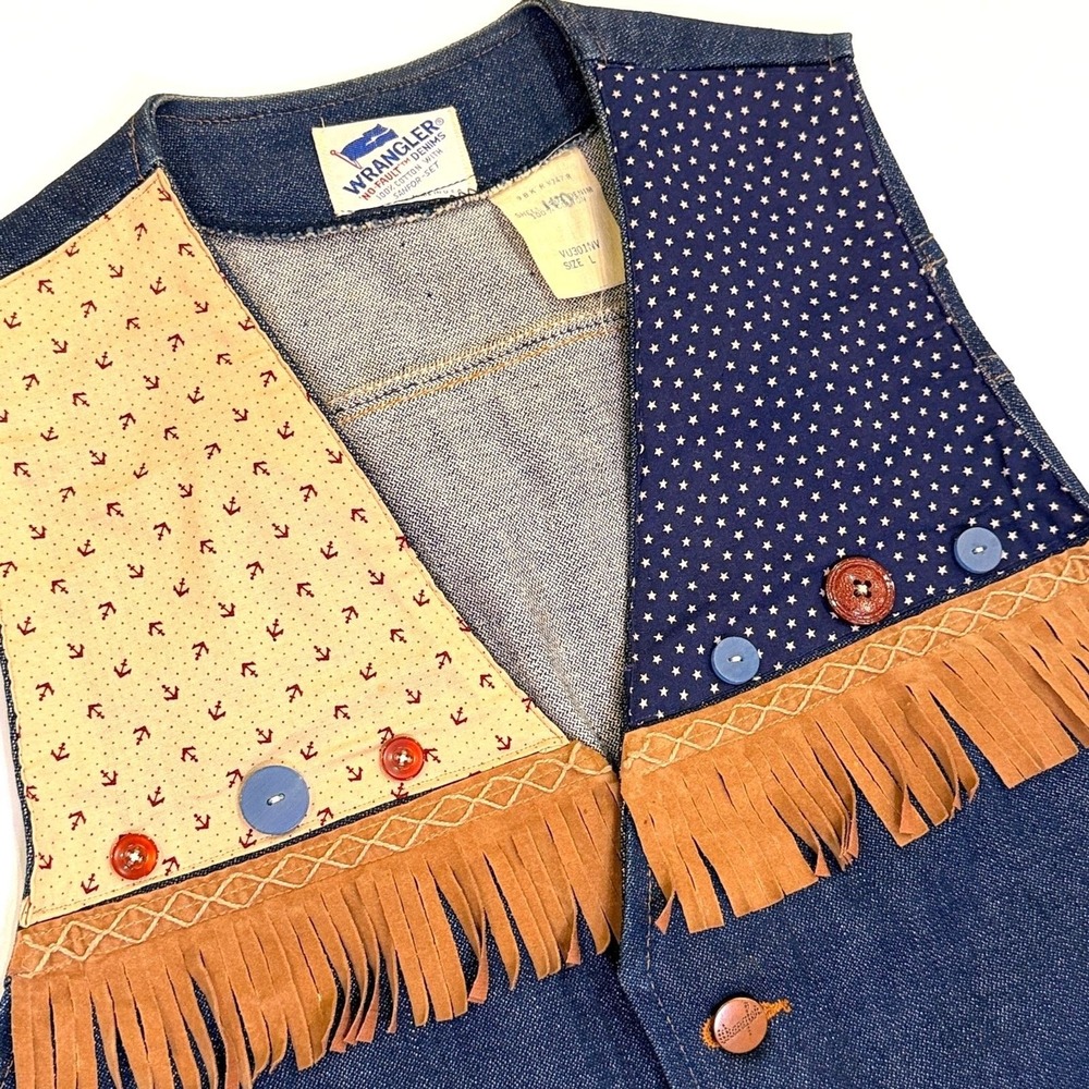 Vintage 70s Wrangler No Fault Denim Vest Womens L Western Cowboy Handmade USA - Picture 4 of 11